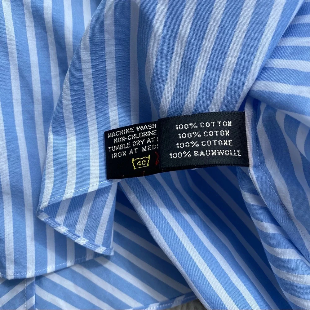 RALPH LAUREN Black Label light blue striped asymmetrical button up top 6 - Picture 7 of 10